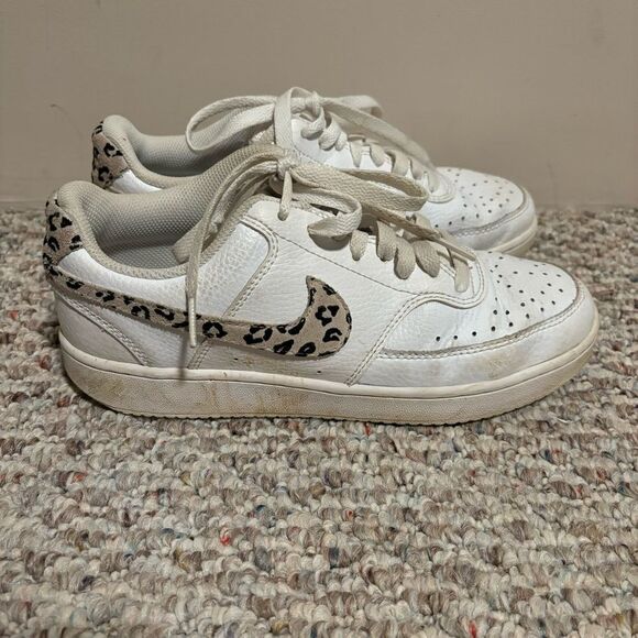 Nike Court Vision Low 11 Sneakers White Desert Sand Leopard Print- Size 7.5 - Picture 7 of 11
